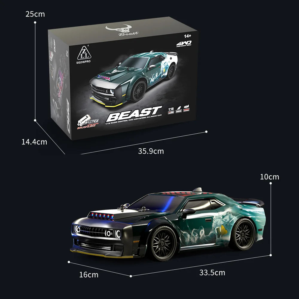 ZNLYRION 70KM/H RC Toy SG216PRO 4WD RC Drift Car 1:16 Scale 2.4G Remote Control Brushless Racing Car With LED Lights for Adults