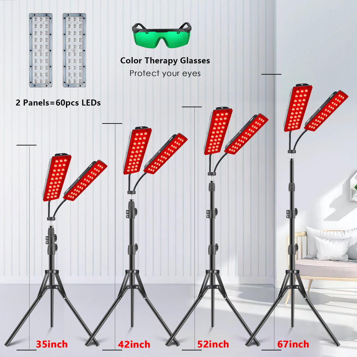 Astarexin Red Light Therapy Panel, 660nm & 850nm Dual-head Infrared LED Light Lamps for Full Body Use, Home Light Device for Face, Body & Daily Wellness
