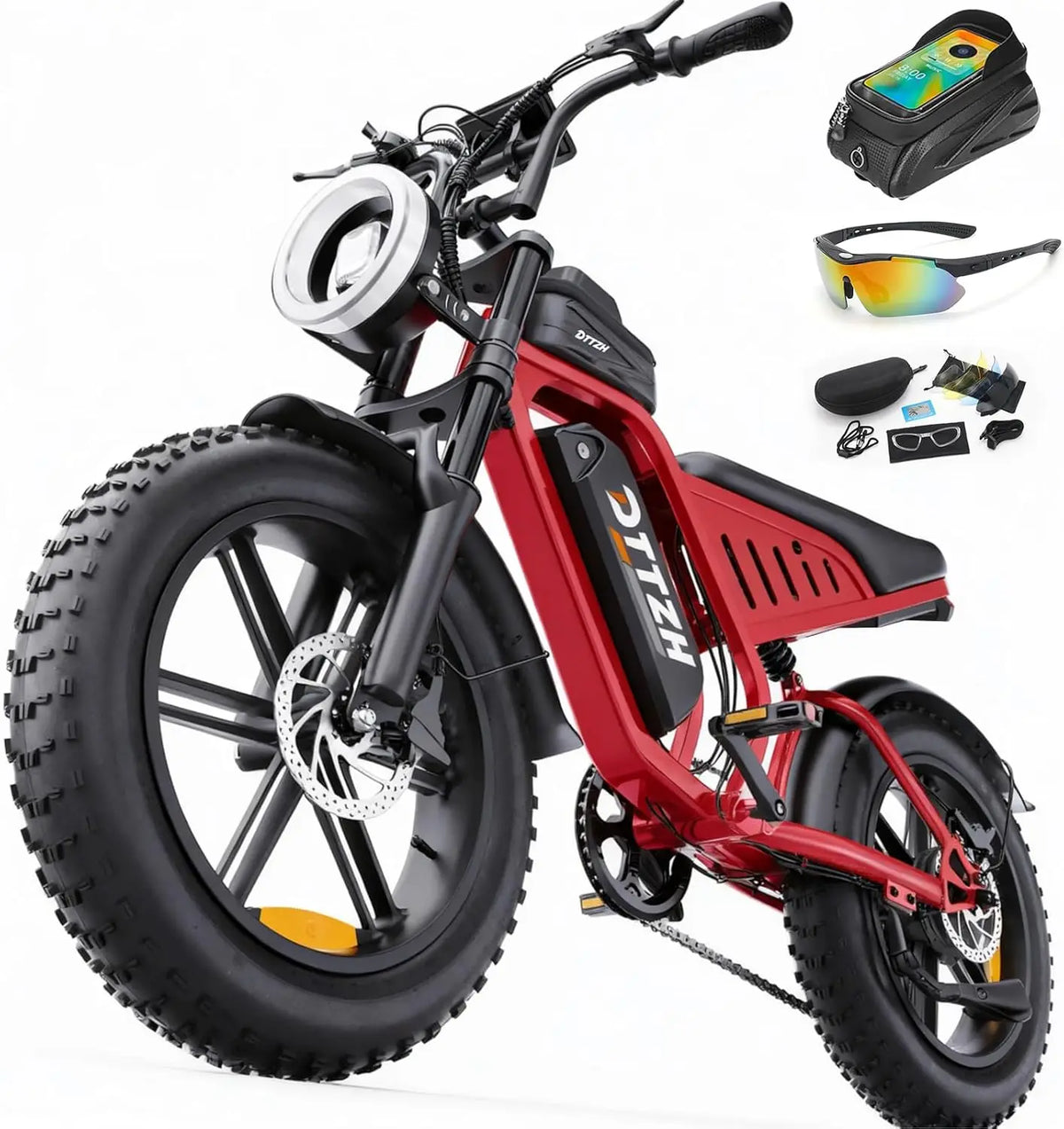 DTTZH F6S Electric Bike for Adults, 2000W Peak 40MPH 48V 25Ah Removable Battery, 20"x4.0" Fat Tire Full Suspension 7-Speed E-Bike, NFC Unlock, UL 2849 Certified, 1 Year Warranty