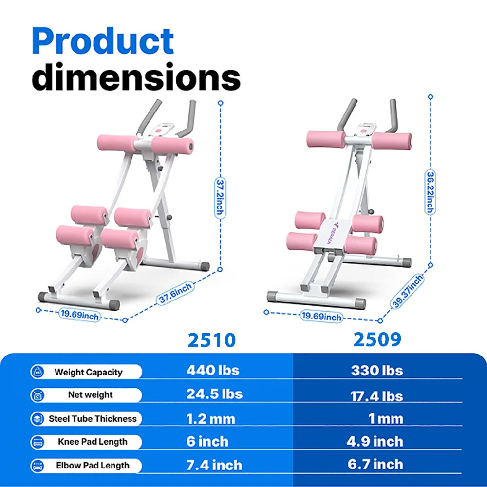 MERACH Dual Split‑Track Ab Machine Foldable Core Trainer Adjustable Core Training Workout Equipment LCD Display Max 440lbs Capacity for Home Small Space Fitness