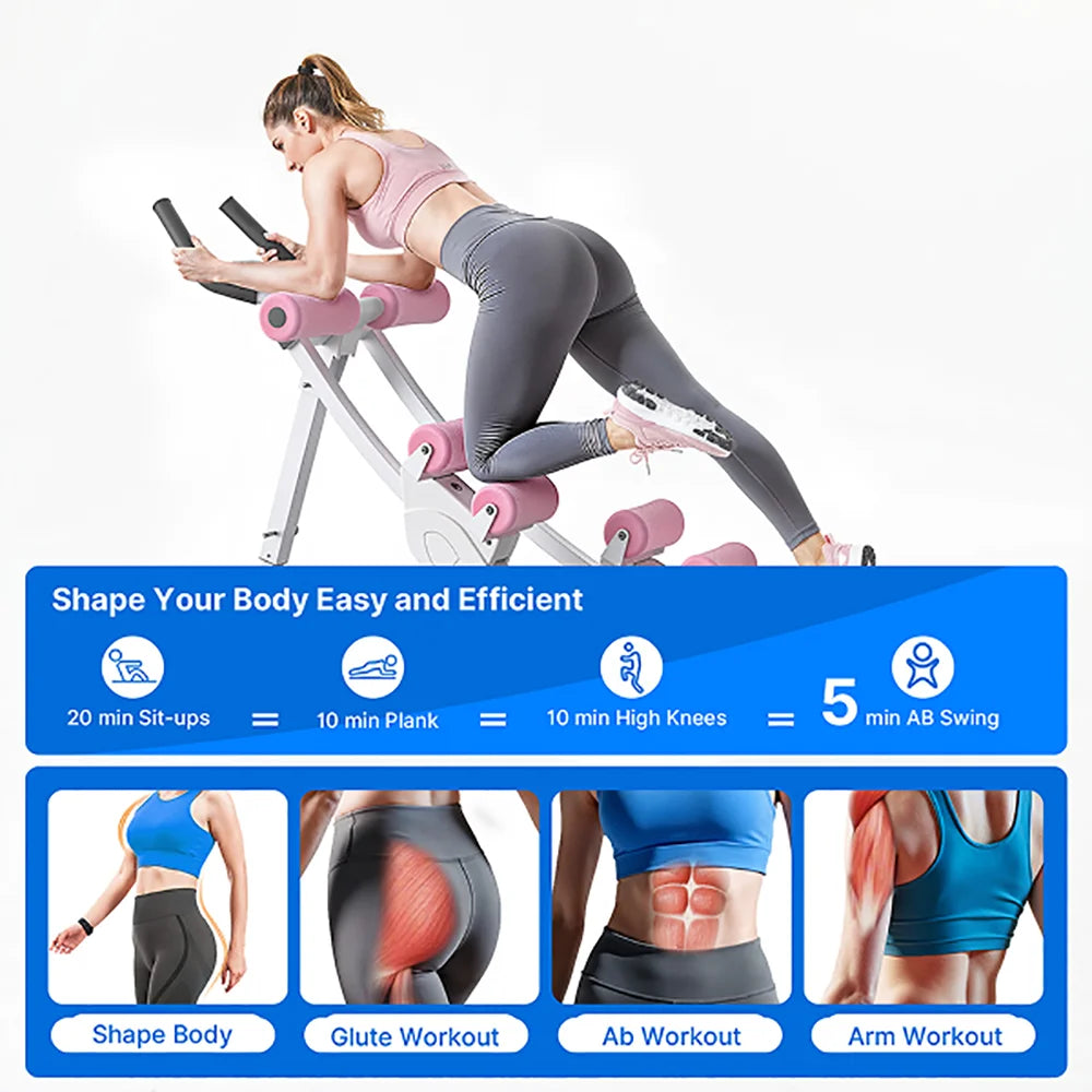 MERACH Dual Split‑Track Ab Machine Foldable Core Trainer Adjustable Core Training Workout Equipment LCD Display Max 440lbs Capacity for Home Small Space Fitness