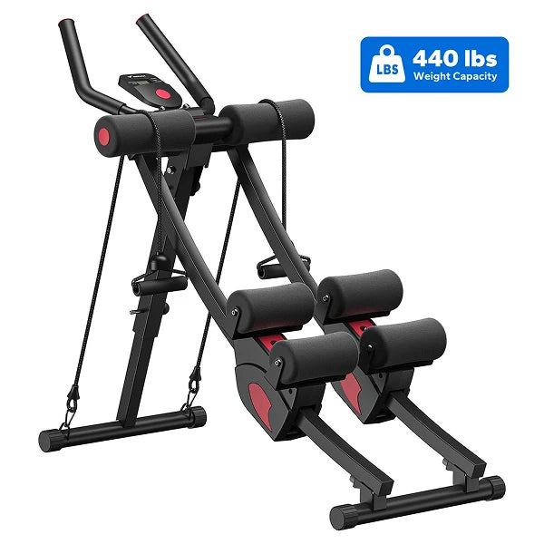 MERACH Dual Split‑Track Ab Machine Foldable Core Trainer Adjustable Core Training Workout Equipment LCD Display Max 440lbs Capacity for Home Small Space Fitness