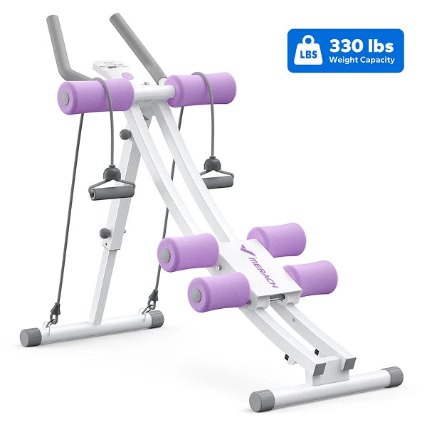MERACH Dual Split‑Track Ab Machine Foldable Core Trainer Adjustable Core Training Workout Equipment LCD Display Max 440lbs Capacity for Home Small Space Fitness
