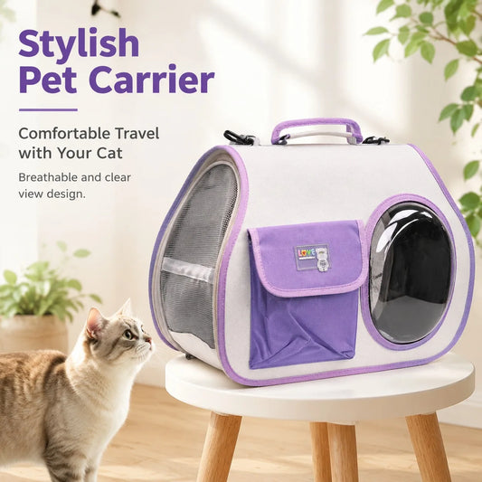 Stylish Breathable Cat Carrier Bag Portable Pet Travel Handbag with Clear Window Space Capsule Bubble Bag for Small Dogs Cats Outdoor