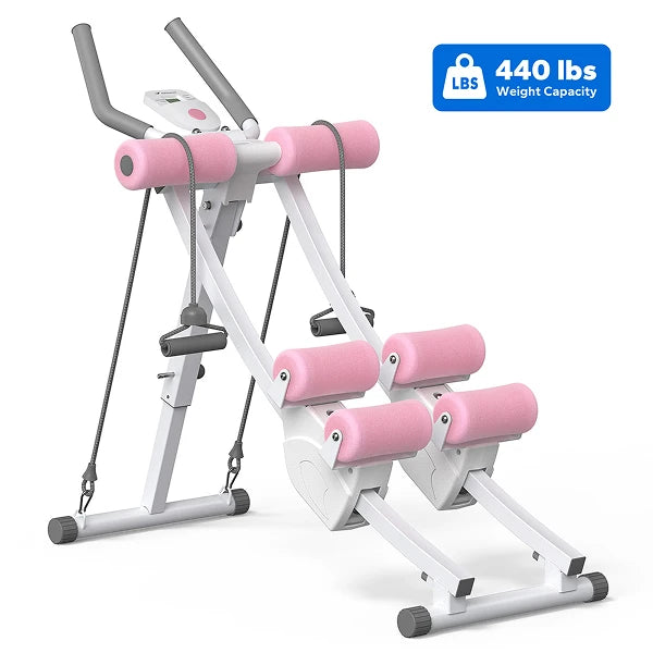 MERACH Dual Split‑Track Ab Machine Foldable Core Trainer Adjustable Core Training Workout Equipment LCD Display Max 440lbs Capacity for Home Small Space Fitness