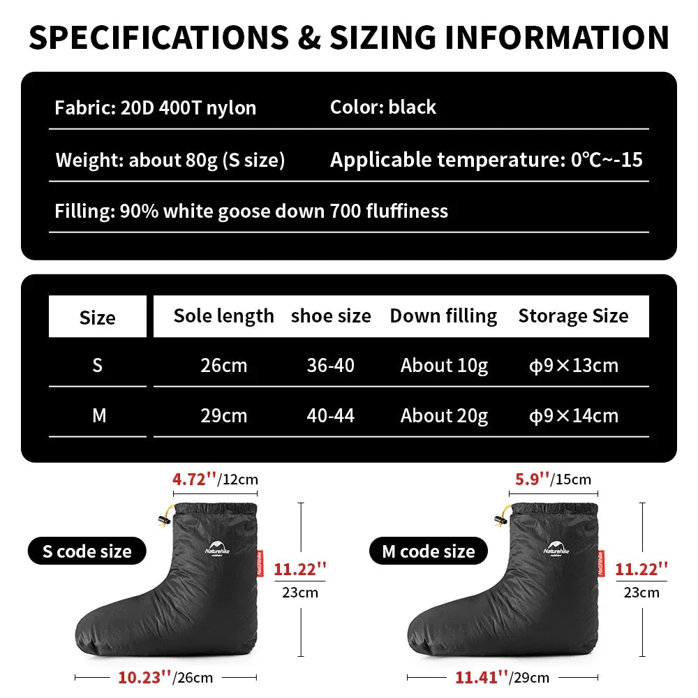 Naturehike Goose Down Slipper Boots Winter Warm Waterproof Windproof Outdoor Camping Hiking Fishing Thermal Feet Cover Shoe Sock