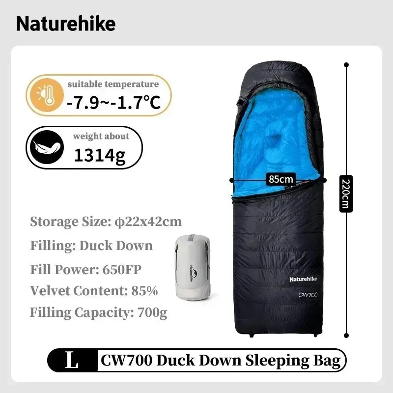 Naturehike CW400/CW700 Ultralight 650FP Duck Down Sleeping Bag 4 Seasons Compact Portable Sleeping Bag for Outdoor Hiking Travel Winter Warm Down Sleeping Bag