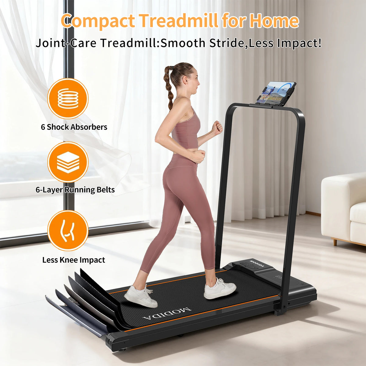 Walking Pad Treadmill with Foldable Handrail, 3.5HP Quiet Motor, 12-Speed LED Display, 300LB Capacity, Portable Under Desk Treadmill for Home Office Apartment Small Spaces