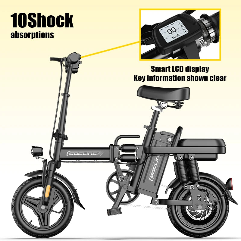 14' Lightweight E-Bike, Max Load Capacity Of 330LBS, Dual Disc Brakes, 500W Motor, Up To 19.9MPH Speed, 6-hour Fast Charging, Foldable Biicycle with Anti-theft Battery, Two Models Optional, Mini-Ebike For Commuting