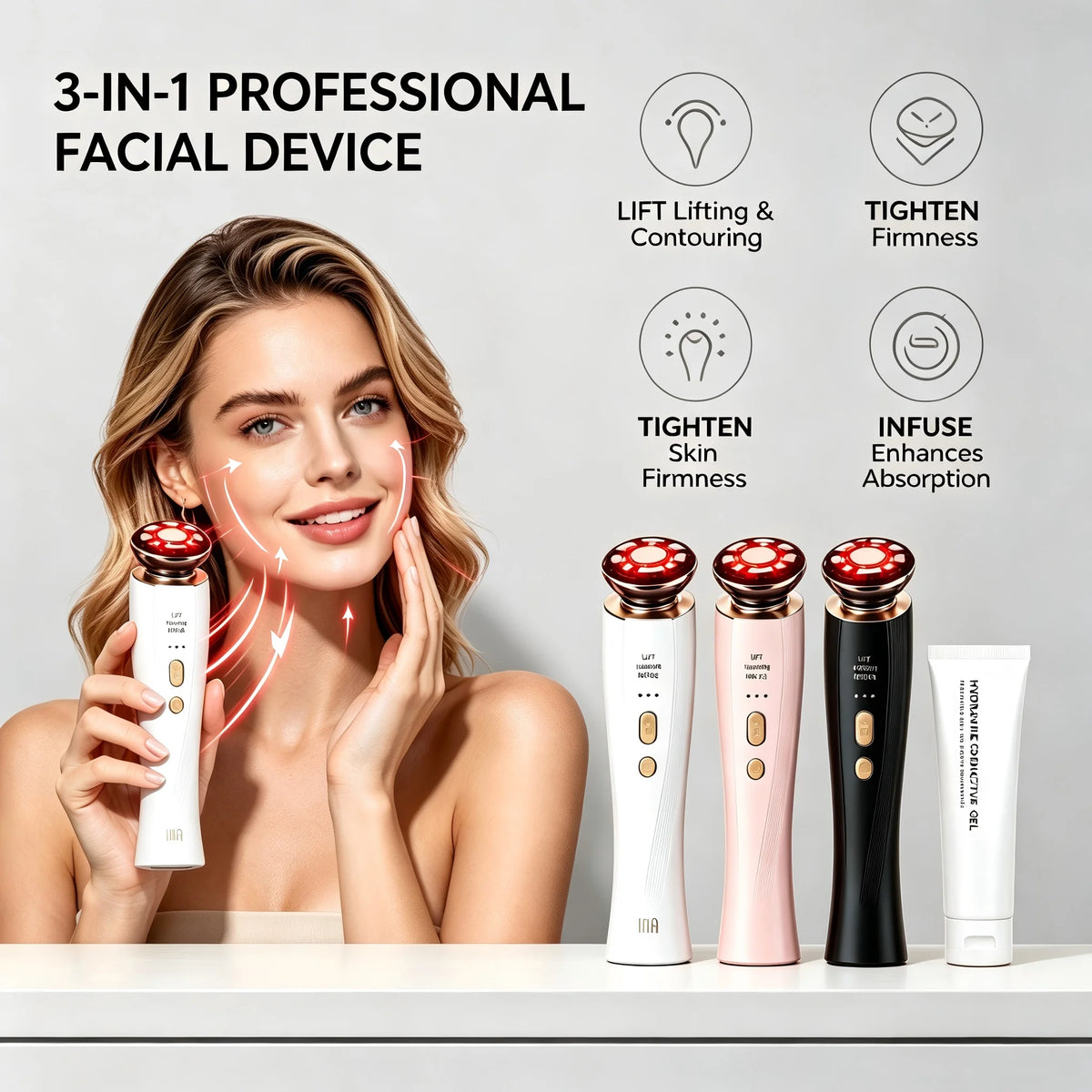 Portable Red Light Facial Massager Rechargeable Skincare Device For Firming
