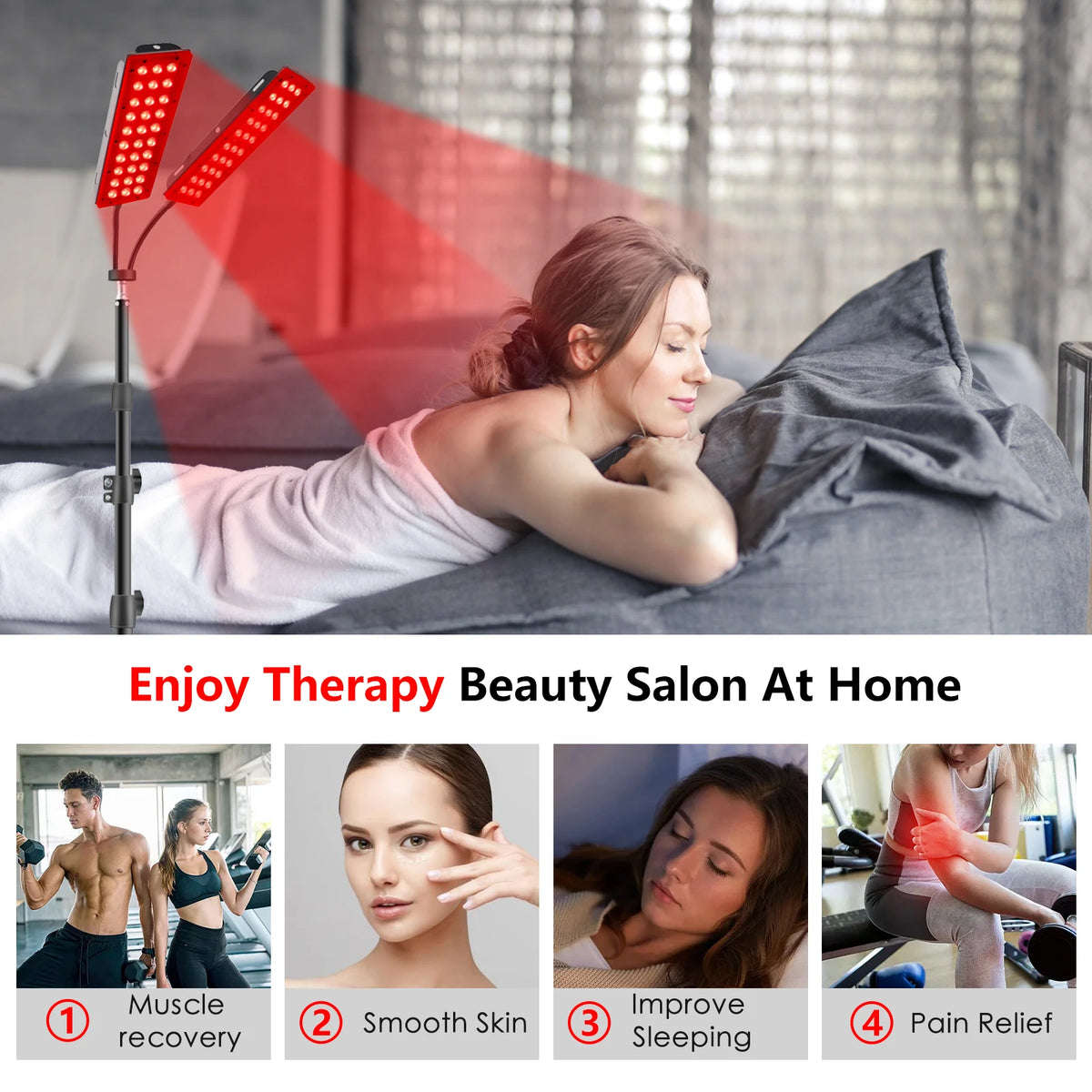 Astarexin Red Light Therapy Panel, 660nm & 850nm Dual-head Infrared LED Light Lamps for Full Body Use, Home Light Device for Face, Body & Daily Wellness