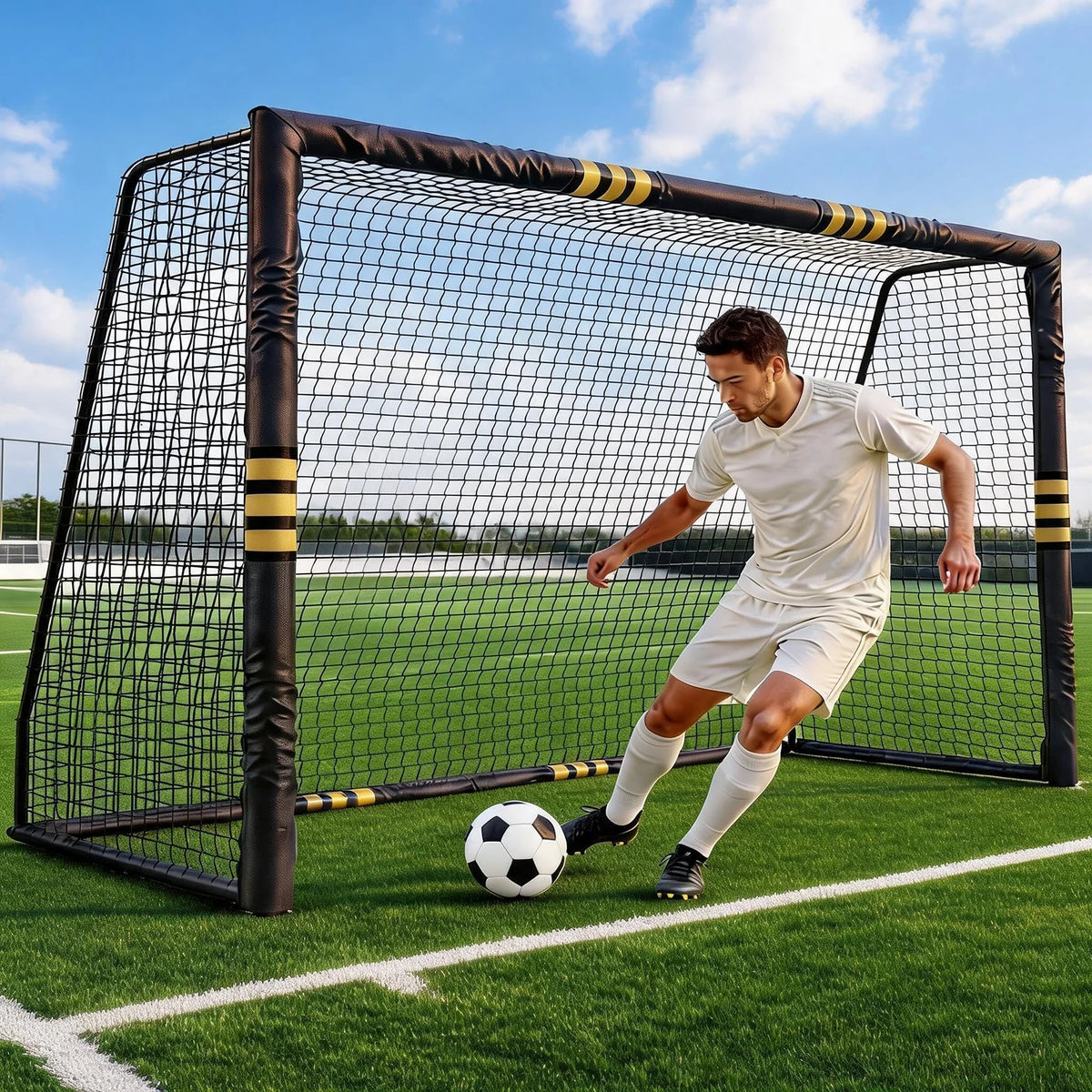10x6.5FT Soccer Goal For Backyard Heavy Duty Galvanized Steel Soccer Net With Foam Padded Posts Ground Stakes Velcro Outdoor Training