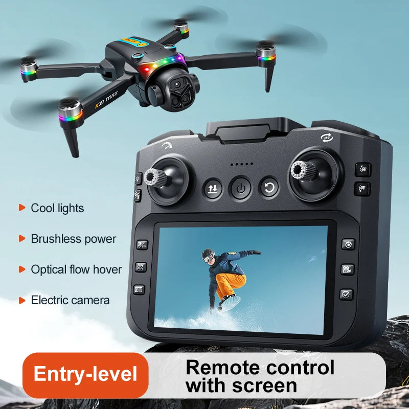 K21MAX Drone with 4.3" Screen Remote Controller, FPV Quadcopter with Optical Flow Hover & Auto Return-to-Home, Portable RC Drone for Beginners, Holiday Gift