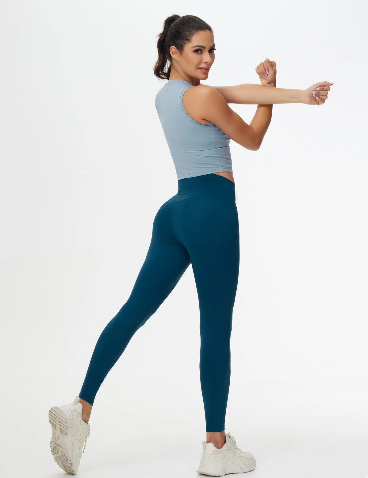 The Gym People Women Cross Waist Tummy Control Leggings
