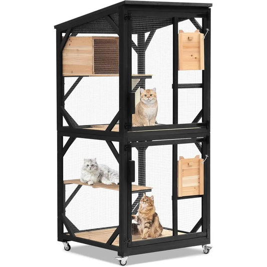 Cat Catio 4 Tiers, 70.9" Outdoor Cat Enclosure with Removable Platorms, Window Acc, Weatherproo Asphalt Roo, Indoor Catio with W