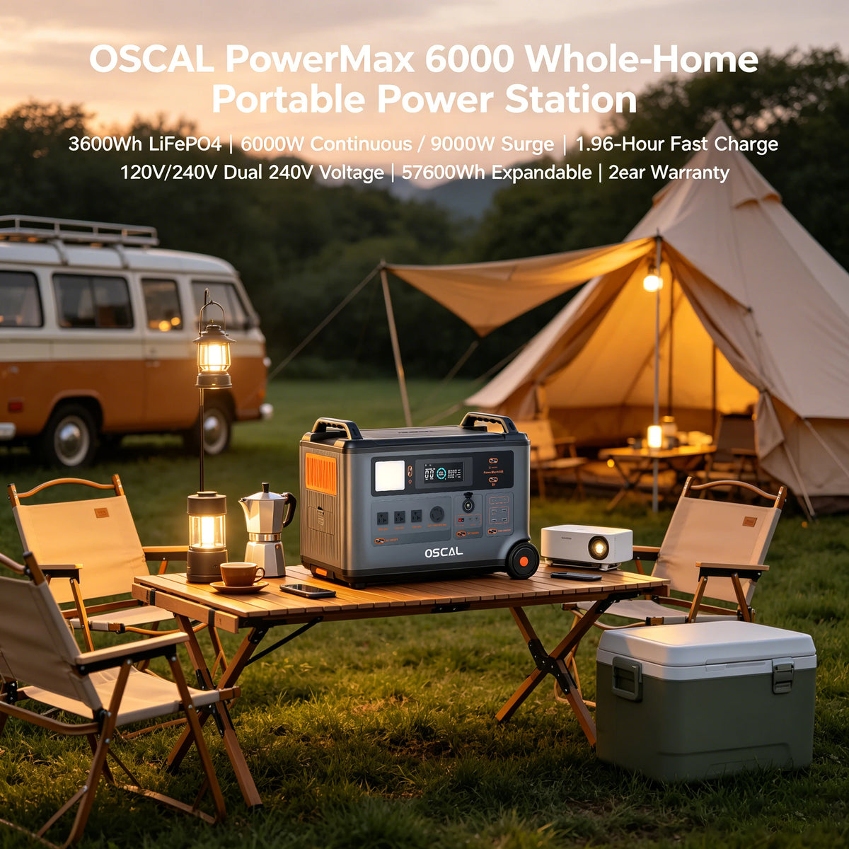 Oscal Powermax 6000 3600Wh LiFePo4 Solar Generator With Rapid Charging
