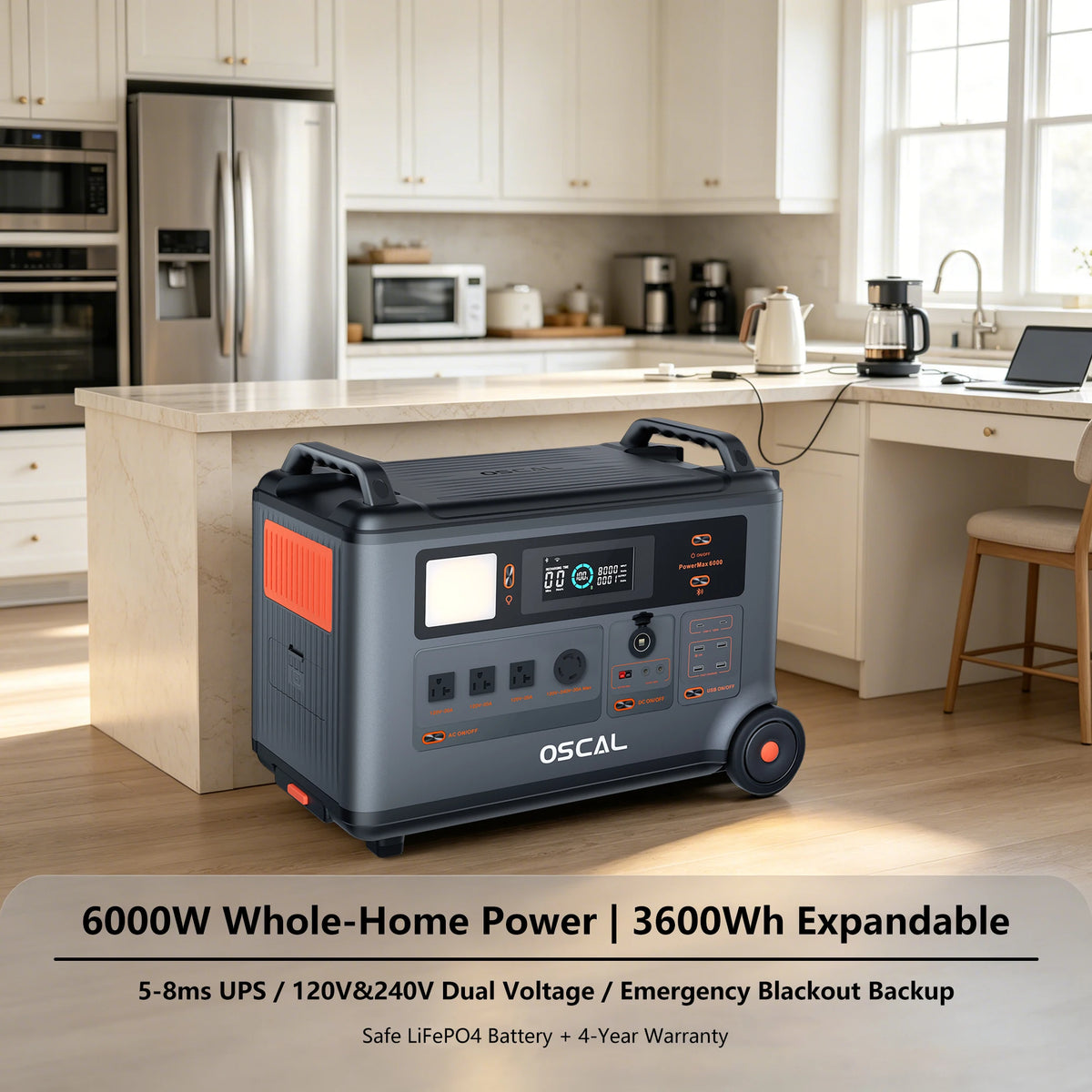 Oscal Powermax 6000 3600Wh LiFePo4 Solar Generator With Rapid Charging