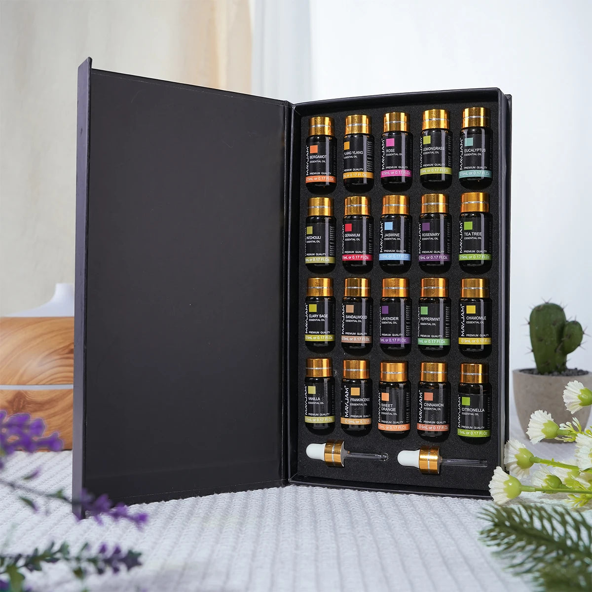 MAYJAM 20 Bottles Aromatherapy Essential Oils Set for Skin Hair Care ,Lavender Jasmine Eucalyptus Vanilla Mint Sandalwood Sweet Orange Ylang Ylang Rose Bergamot Tea Tree Cinnamon Citronella Rosemary for Diffuser Humidifier Bu