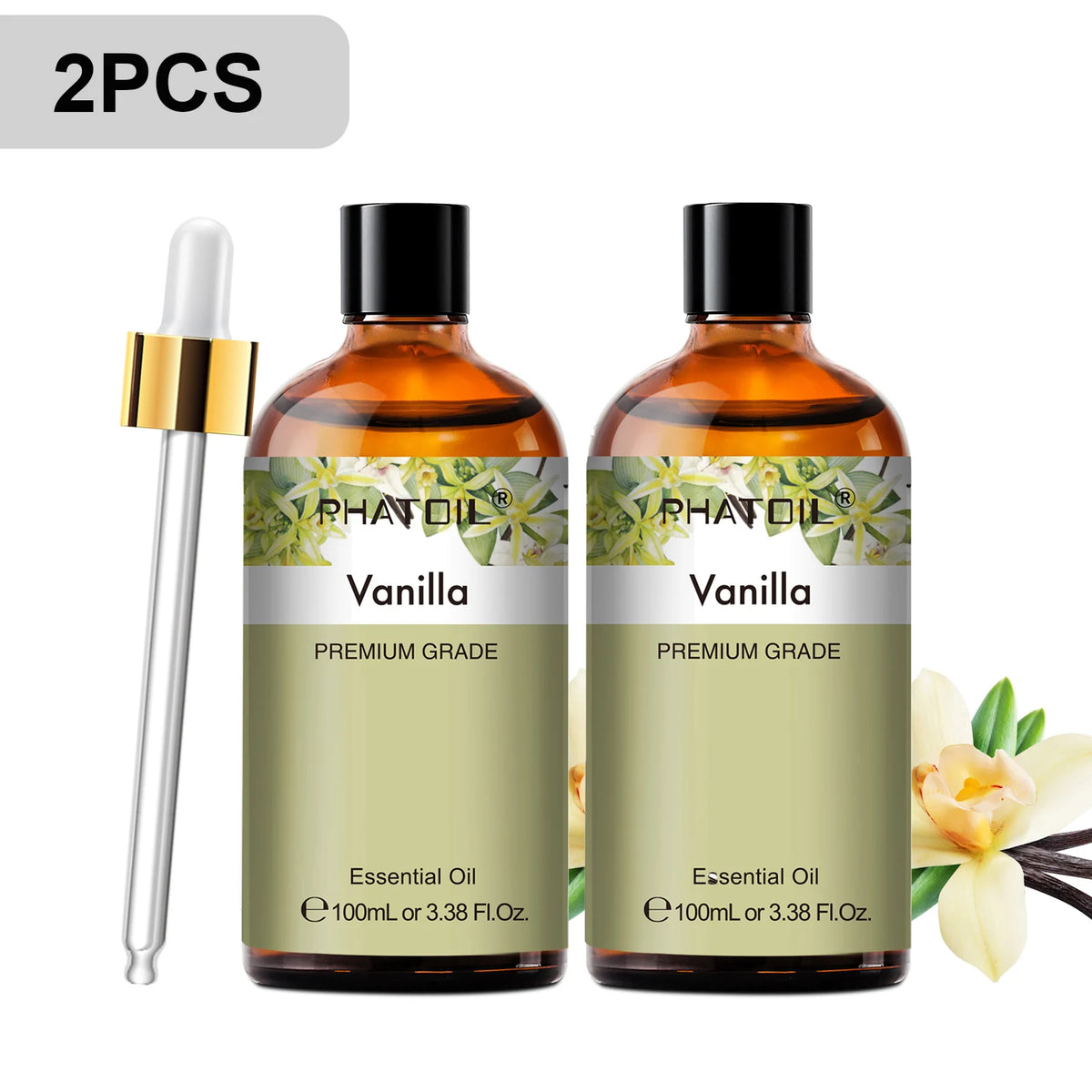 PHATOIL 2PCS Pure Aromatherapy Essential Oils for Diffuser Humidifier Soap Candle Making 100ml Vanilla Lavender Sandalwood Lemon Cinnamon Aroma Essential Oil Set