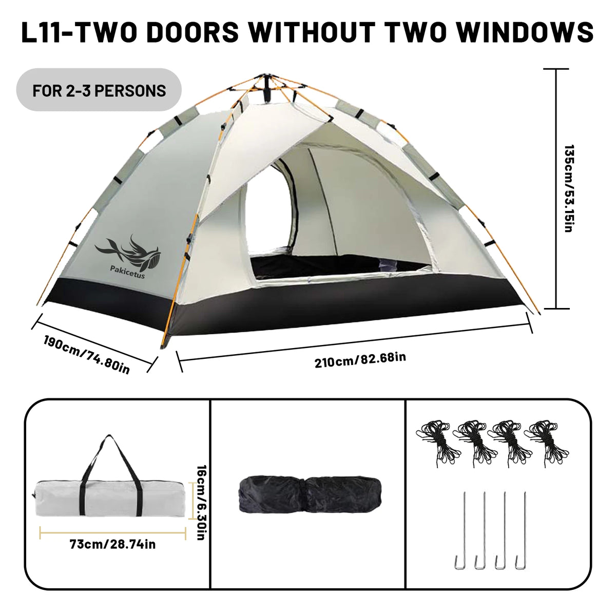 Pakicetus Automatic Pop Up Camping Tent Quick Setup Portable