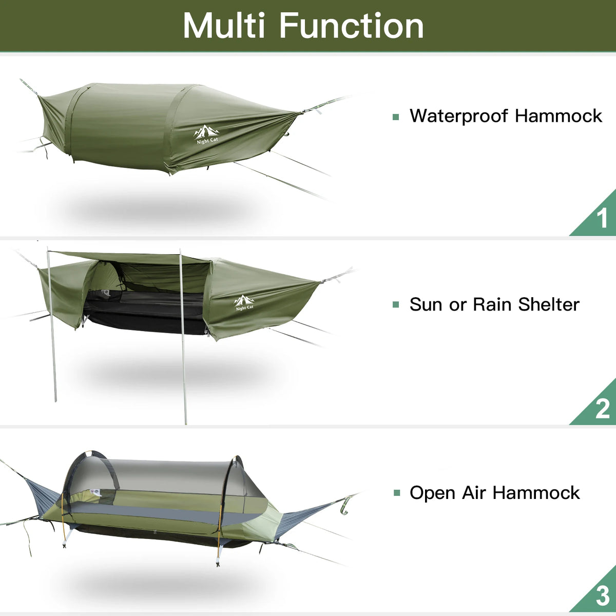 Night Cat Lay Flat Hammock: Flat Bottom with Mosquito Net Waterproof Rainfly for 1 Person Camping Hiking in Garden Backyard Wild