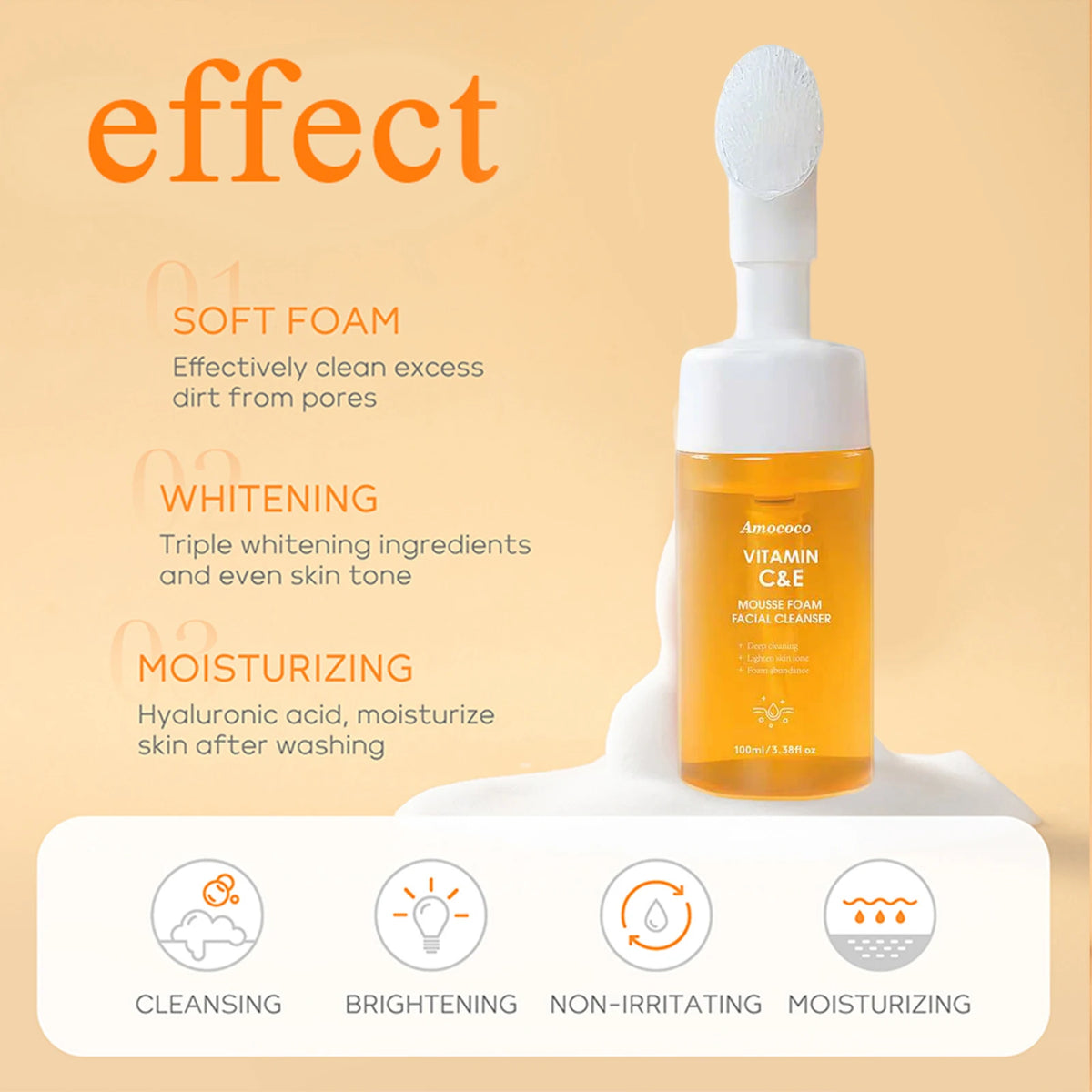 Amococo Gentle Foaming Facial Cleanser With Compressed Towels
