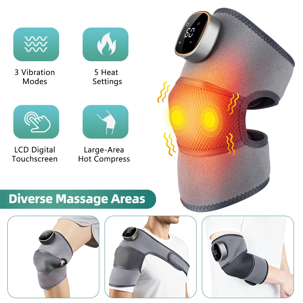 Rechargeable Knee Massager 3 Gear Vibration Massage Adjustable Shoulder Brace Electric Heating Pads Leg Knee Warmer