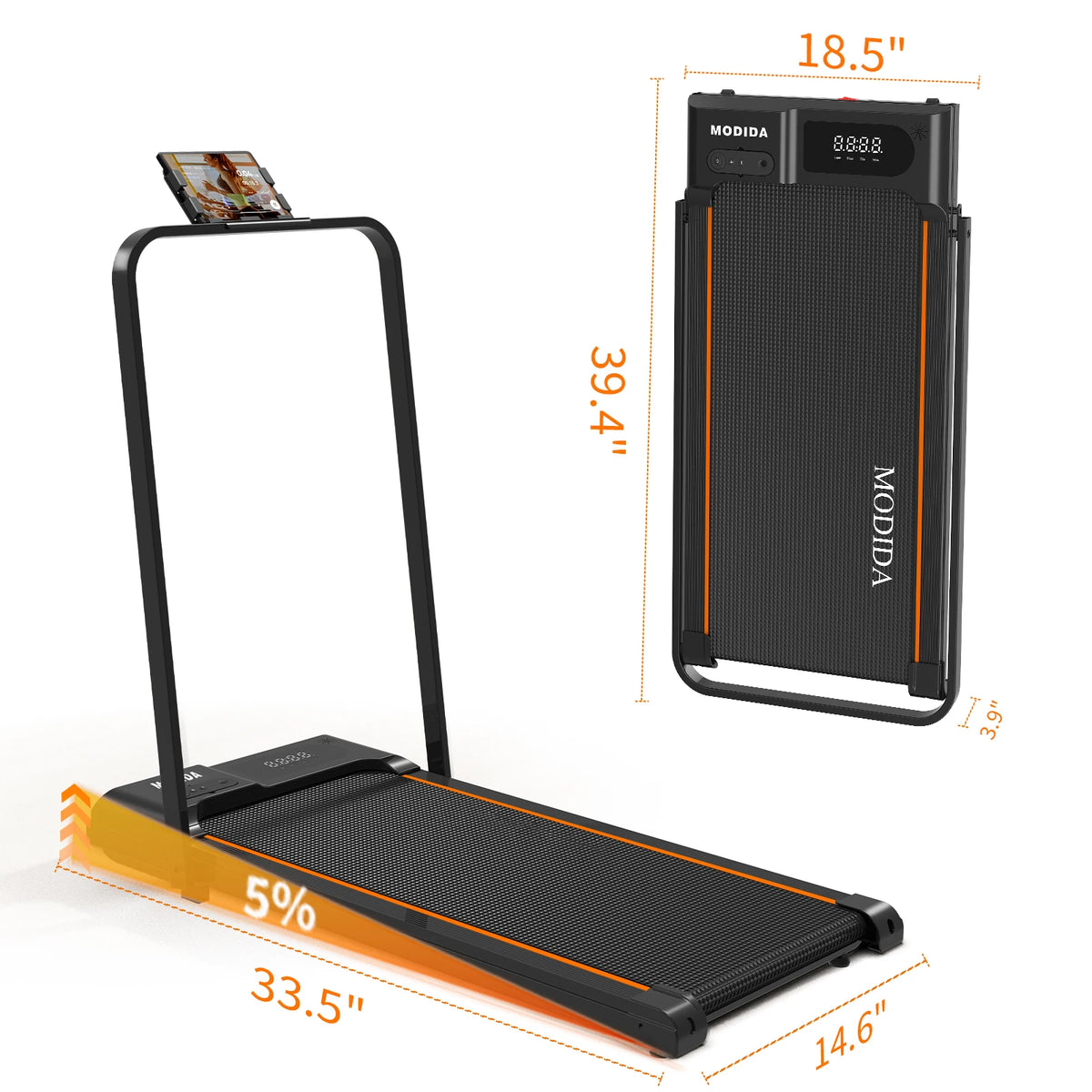 Walking Pad Treadmill with Foldable Handrail, 3.5HP Quiet Motor, 12-Speed LED Display, 300LB Capacity, Portable Under Desk Treadmill for Home Office Apartment Small Spaces