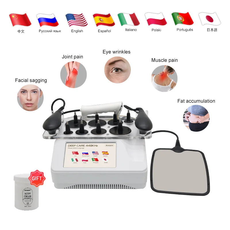 Latest Physical Technology RF 448KHZ Tecar High-frequency INDIBA Relieve Soreness Microcurrent Massage For Shaping Lose Weight and Firm the Skin Promote Lymphatic Circulation