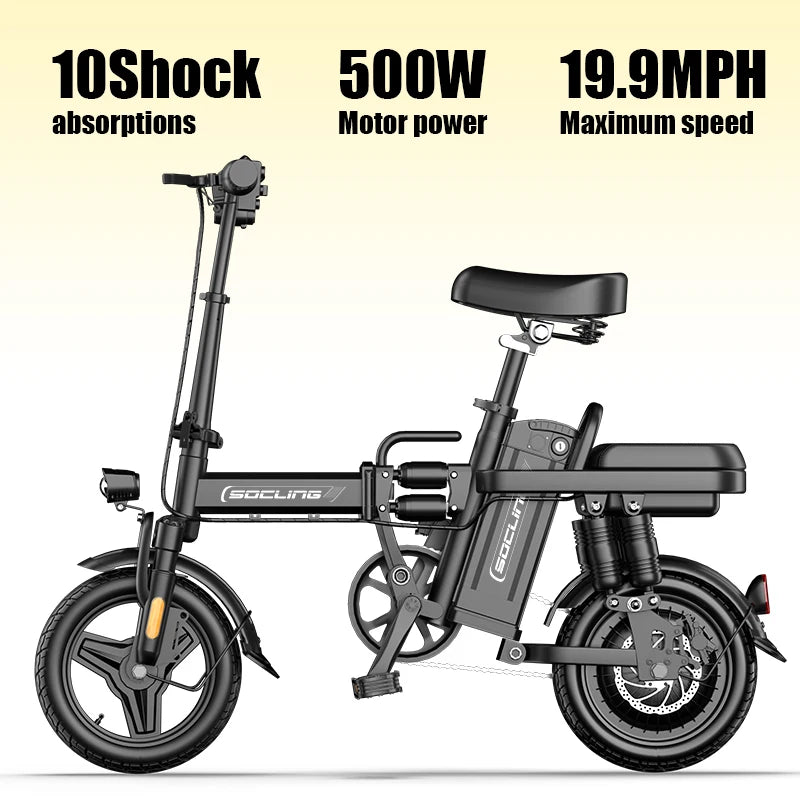 14' Lightweight E-Bike, Max Load Capacity Of 330LBS, Dual Disc Brakes, 500W Motor, Up To 19.9MPH Speed, 6-hour Fast Charging, Foldable Biicycle with Anti-theft Battery, Two Models Optional, Mini-Ebike For Commuting