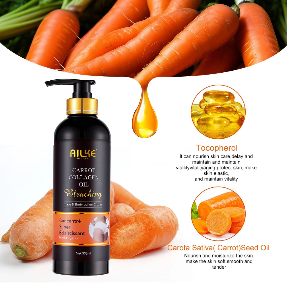 AILKE Whitening Body Lotion, Reduce Dark Spots, Even Skin Tone, With Collagen And Natural Carrot Oil, Skin Moisturizer, 500ml