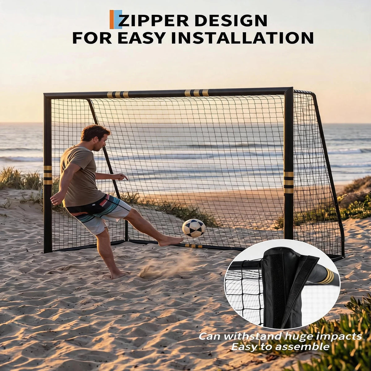 10x6.5FT Soccer Goal For Backyard Heavy Duty Galvanized Steel Soccer Net With Foam Padded Posts Ground Stakes Velcro Outdoor Training