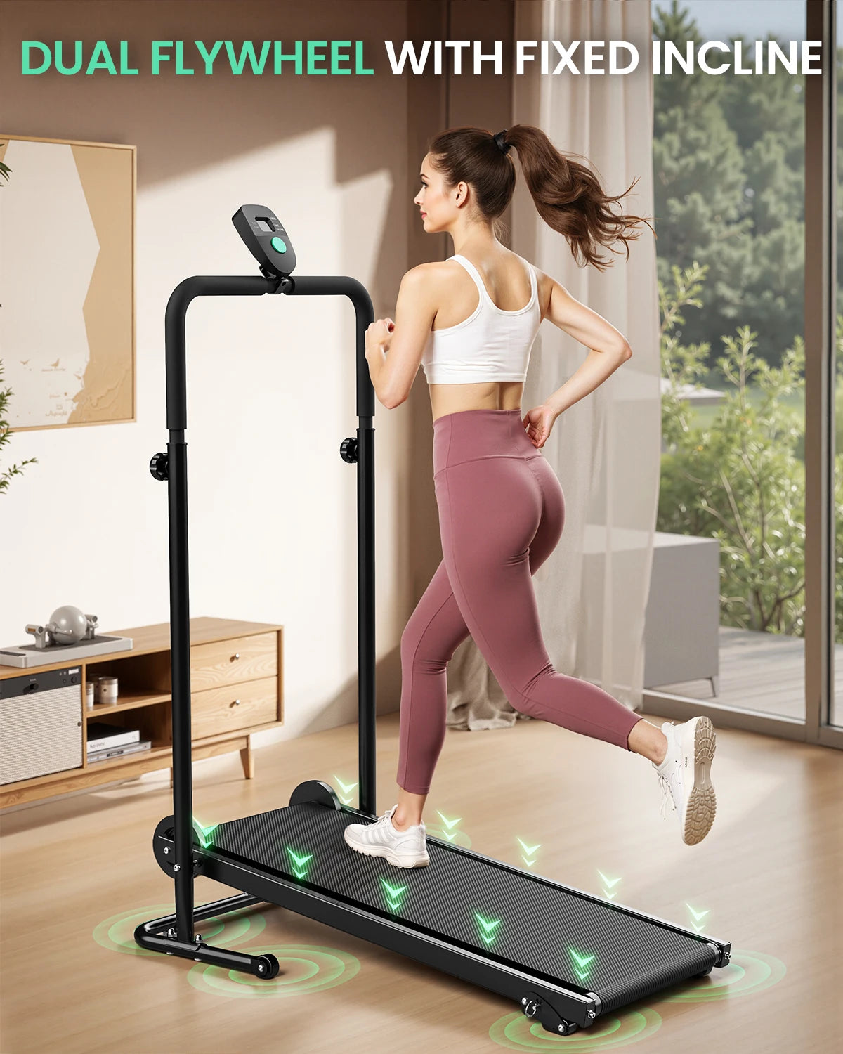 Akluer Manual Treadmill Equipped With Dual Flywheel And Monitor