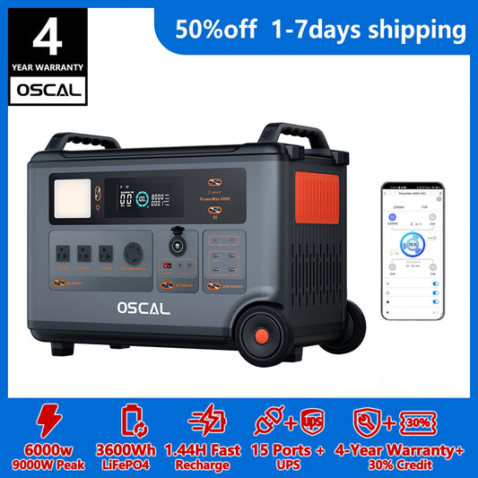 Oscal Powermax 6000 3600Wh LiFePo4 Solar Generator With Rapid Charging