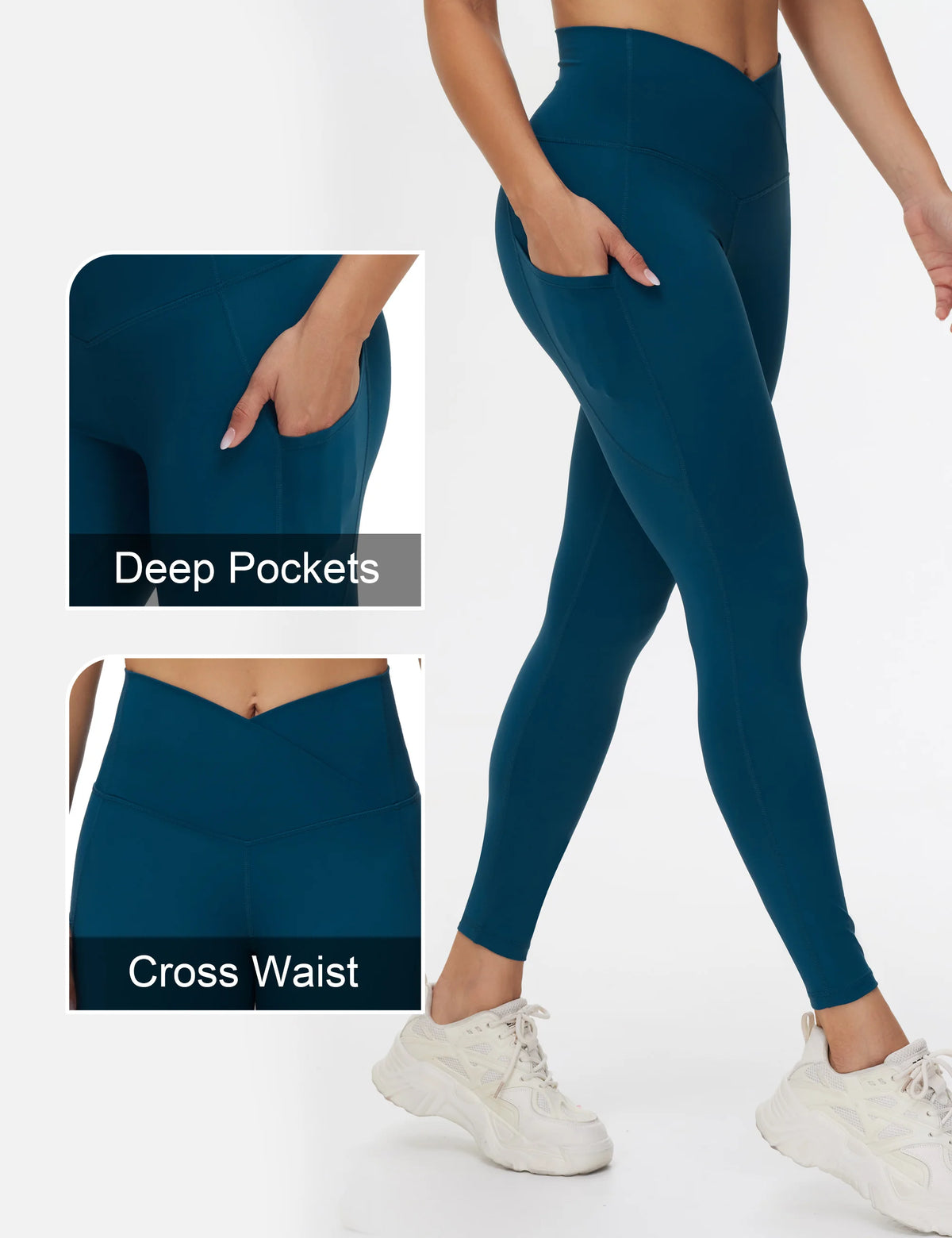 The Gym People Women Cross Waist Tummy Control Leggings
