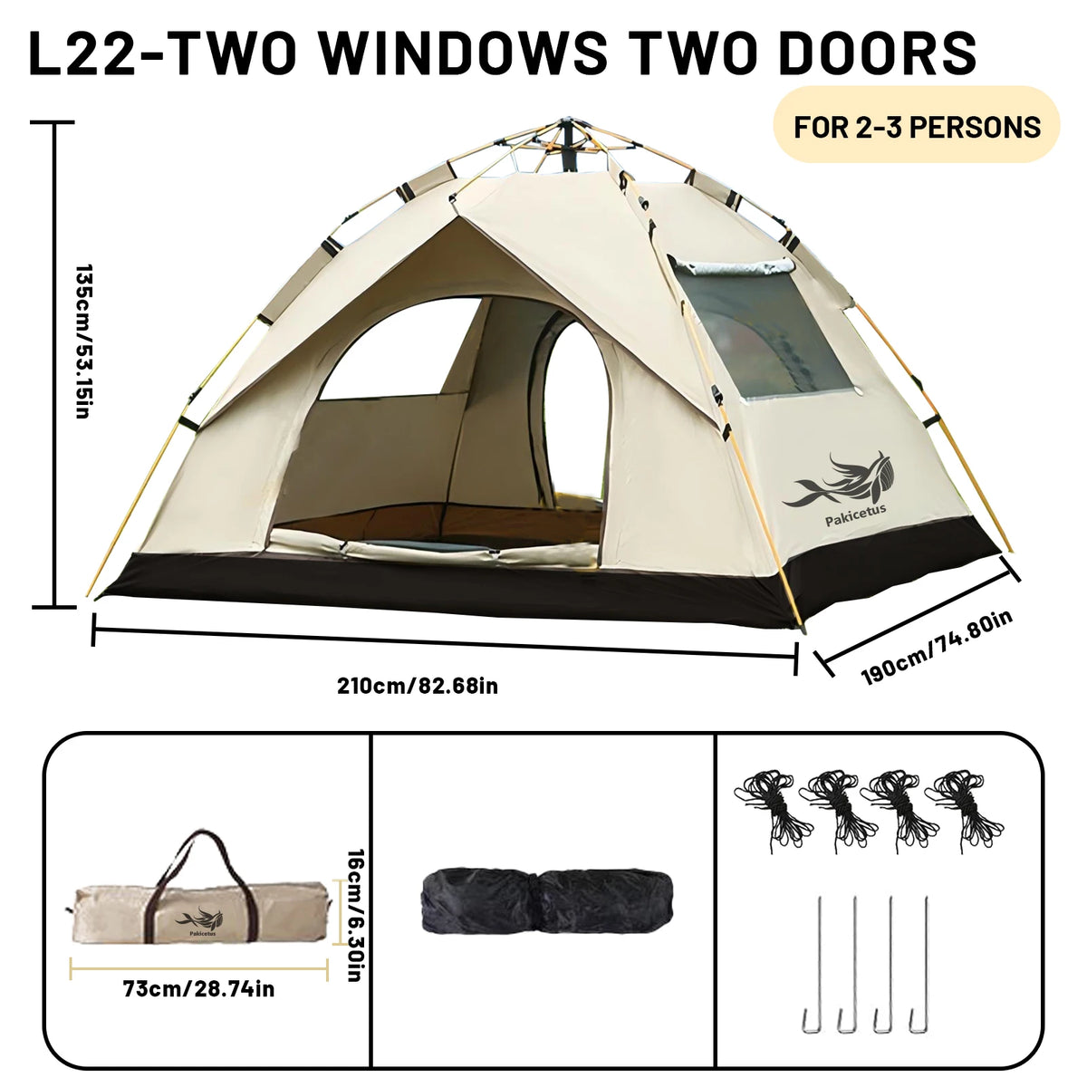 Pakicetus Automatic Pop Up Camping Tent Quick Setup Portable