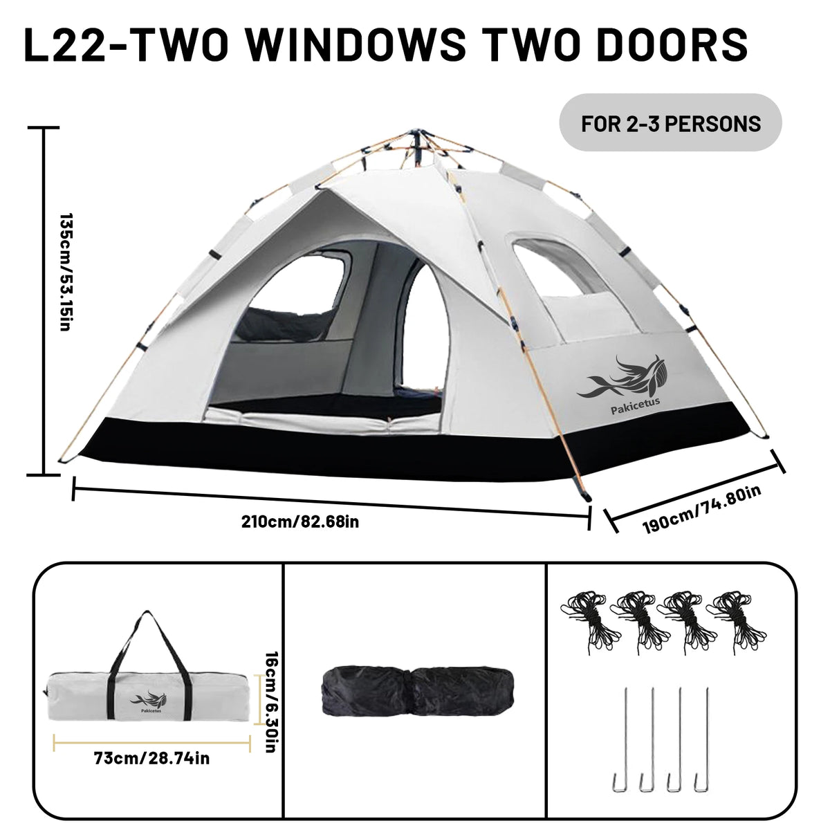 Pakicetus Automatic Pop Up Camping Tent Quick Setup Portable