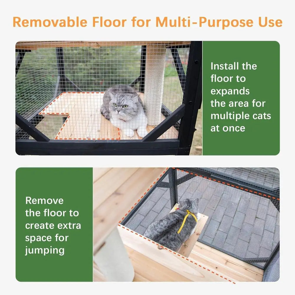 Cat Catio 4 Tiers, 70.9" Outdoor Cat Enclosure with Removable Platorms, Window Acc, Weatherproo Asphalt Roo, Indoor Catio with W