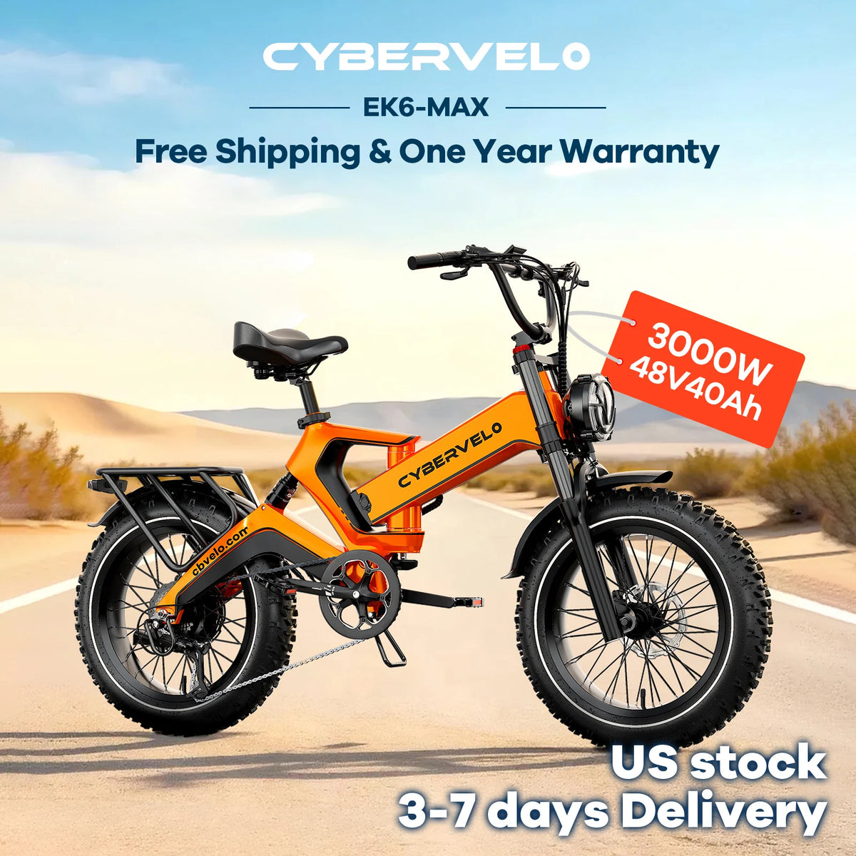 Cybervelo EK6 Max 20" Fat Tire E-Bike 48V 40AH Waterproof Battery 30+MPH 150 Miles Ultra Long Range Off Road Commuter High Speed Ebike