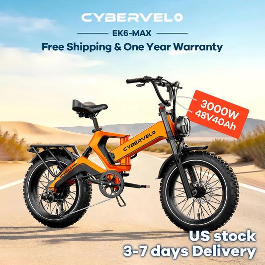 Cybervelo EK6 Max 20" Fat Tire E-Bike 48V 40AH Waterproof Battery 30+MPH 150 Miles Ultra Long Range Off Road Commuter High Speed Ebike