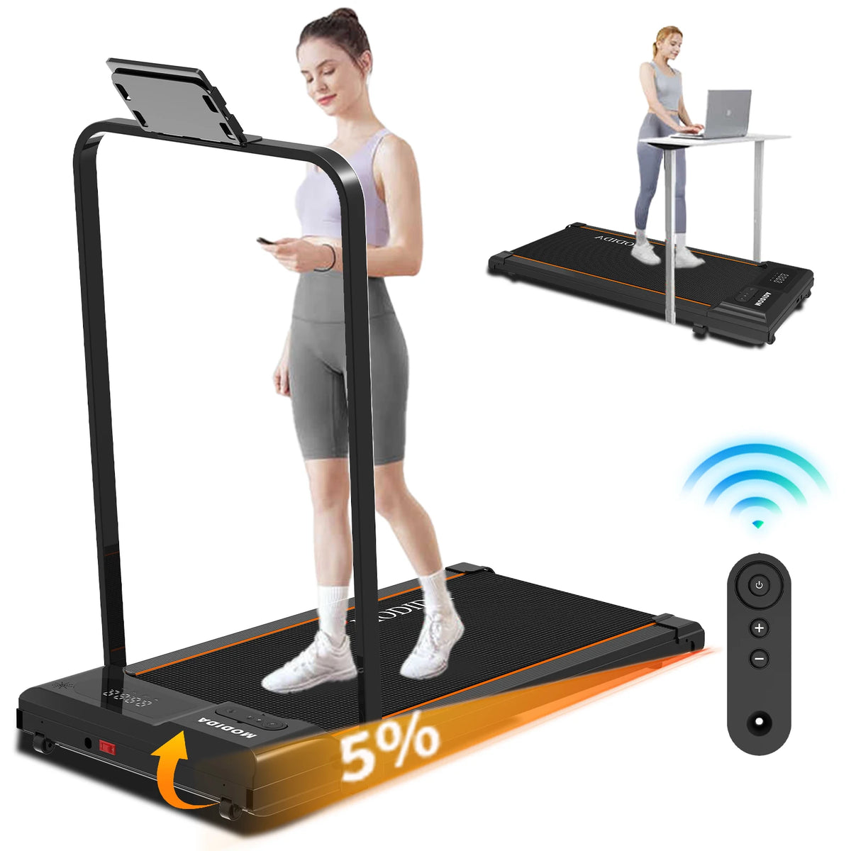 Walking Pad Treadmill with Foldable Handrail, 3.5HP Quiet Motor, 12-Speed LED Display, 300LB Capacity, Portable Under Desk Treadmill for Home Office Apartment Small Spaces