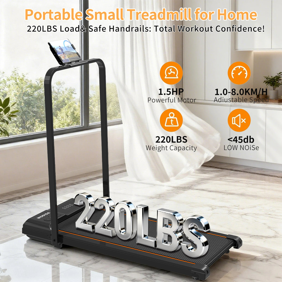 Walking Pad Treadmill with Foldable Handrail, 3.5HP Quiet Motor, 12-Speed LED Display, 300LB Capacity, Portable Under Desk Treadmill for Home Office Apartment Small Spaces