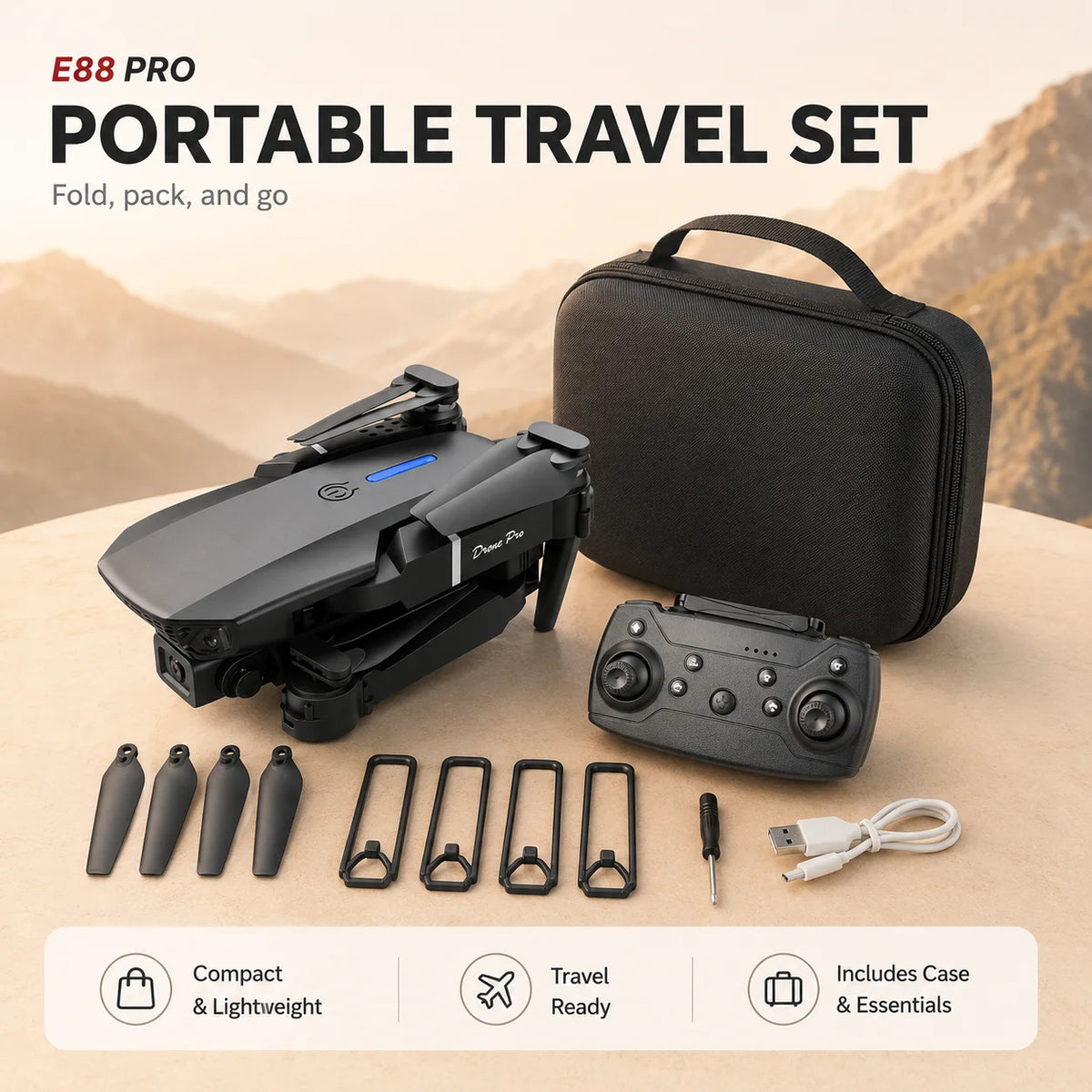 ZNLYRION E88 PRO Foldable RC Drone 8K Dual Camera WiFi FPV Quadcopter with Optical Flow Hovering 360° Flip One Key Takeoff Altitude Hold Remote Control Drone with Carrying Case for Beginners