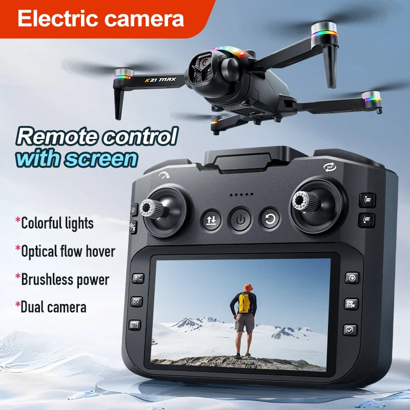 K21MAX Drone with 4.3" Screen Remote Controller, FPV Quadcopter with Optical Flow Hover & Auto Return-to-Home, Portable RC Drone for Beginners, Holiday Gift