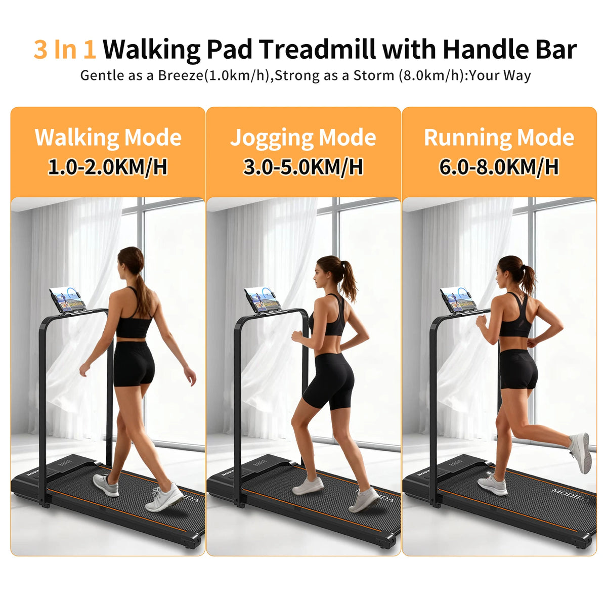 Walking Pad Treadmill with Foldable Handrail, 3.5HP Quiet Motor, 12-Speed LED Display, 300LB Capacity, Portable Under Desk Treadmill for Home Office Apartment Small Spaces