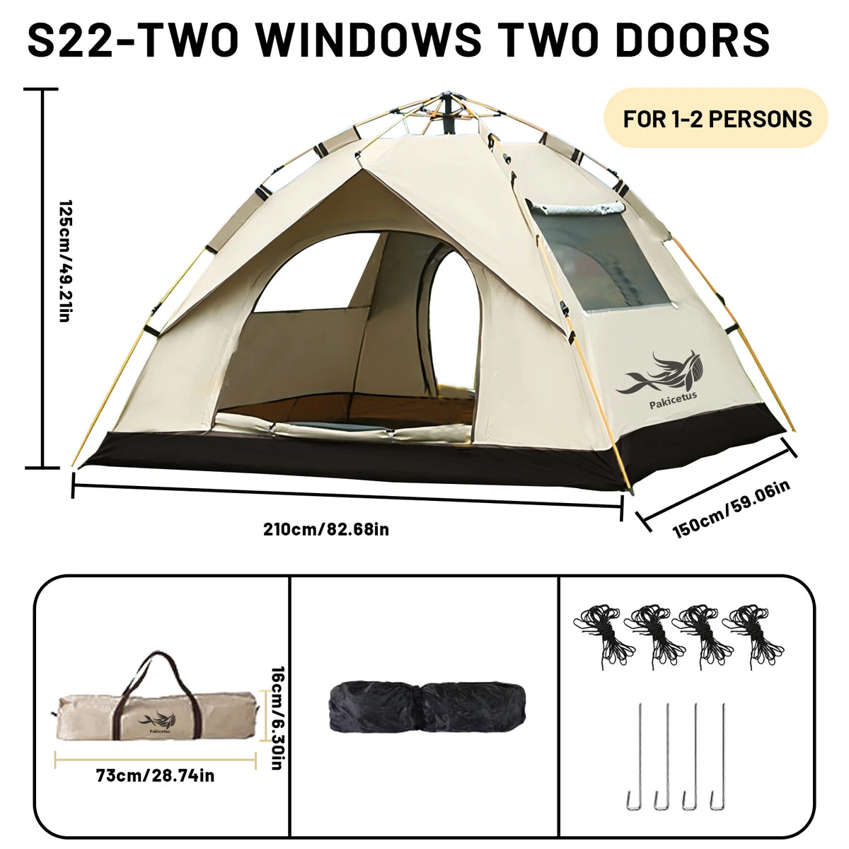 Pakicetus Automatic Pop Up Camping Tent Quick Setup Portable
