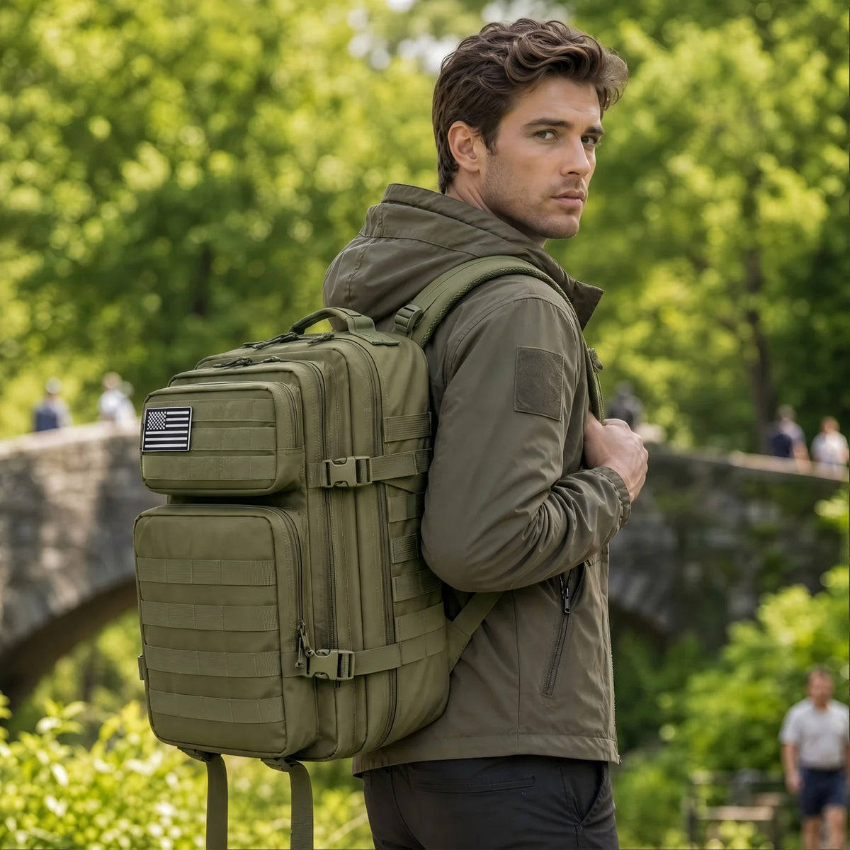 45L Tactical Fishing Tackle Backpack Molle Large Capacity Multi Pocket Storage Bag Durable Wear Resistant Outdoor Fishing Gear Bag Heavy Duty Rucksack For Men Angling Sea Fishing Bank Fishing Camping Hiking Daily Carry Luggag
