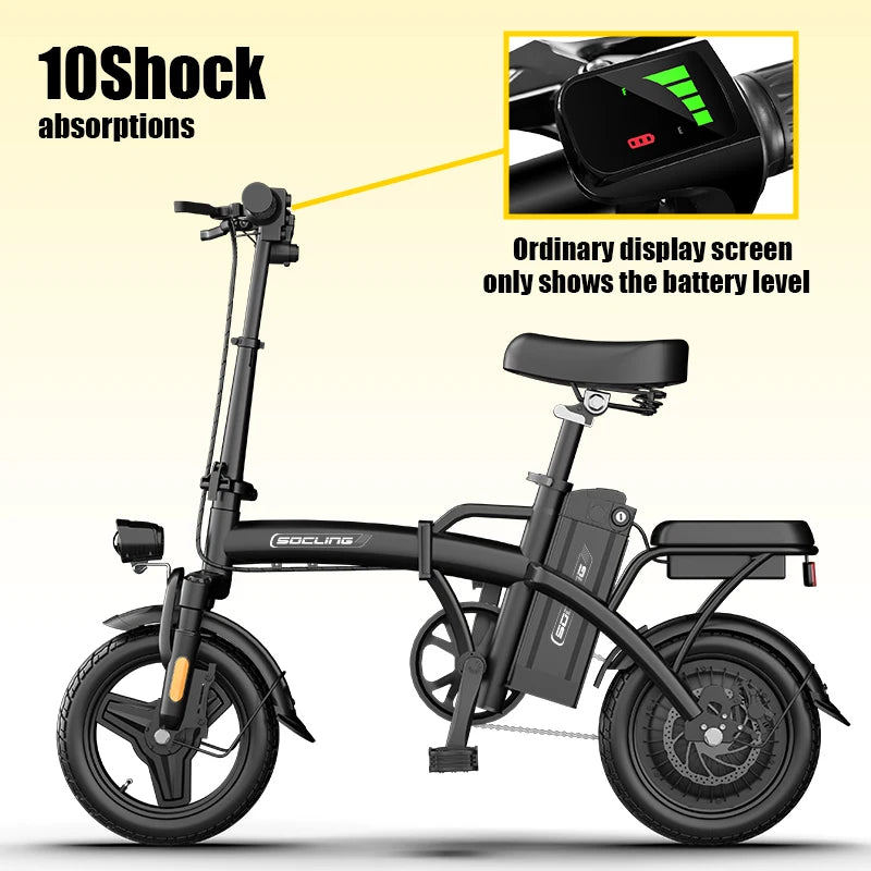 14' Lightweight E-Bike, Max Load Capacity Of 330LBS, Dual Disc Brakes, 500W Motor, Up To 19.9MPH Speed, 6-hour Fast Charging, Foldable Biicycle with Anti-theft Battery, Two Models Optional, Mini-Ebike For Commuting